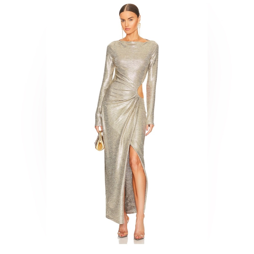 Elegant Silver Long Sleeve Gown